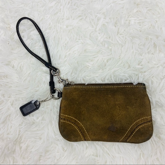 Coach Handbags - COACH brown suede leather small clutch wrist wallet